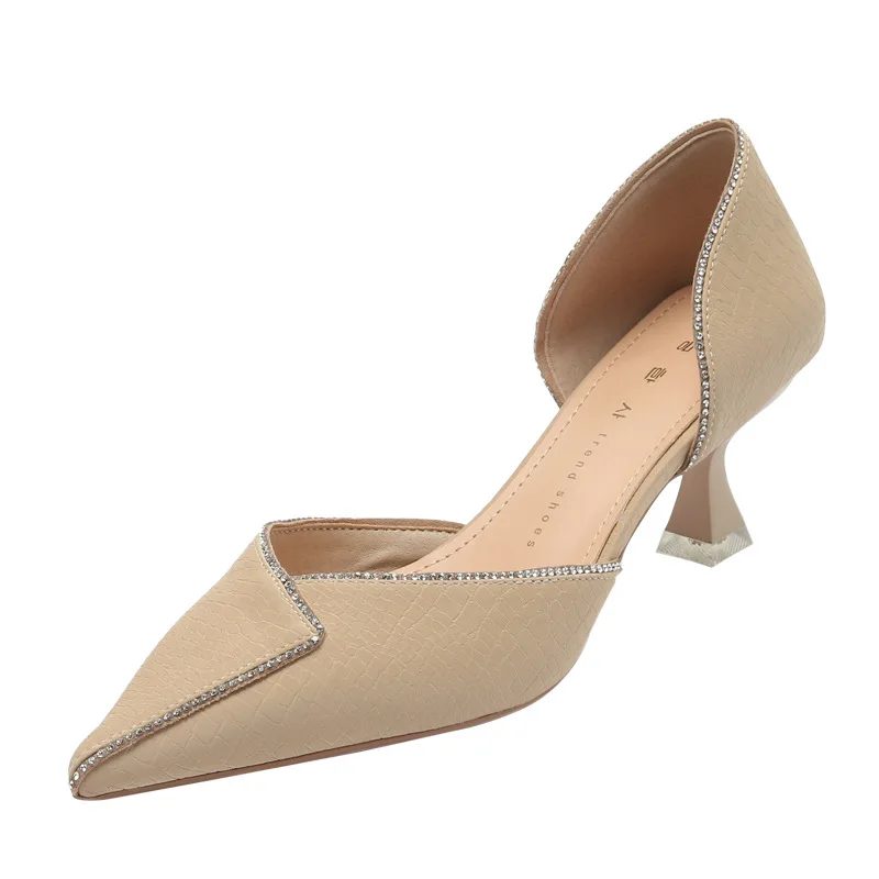 

Fine Heeled Shoes Navy Blue Pumps Pointed Wedge 2021 Work Dress Professional Slip On Shallow Mouth All-Match Sexy Sandals Lace-U