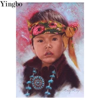 american natives indian little boy diy diamond painting rhinestones pictures diamond embroidery handicraft full square drill