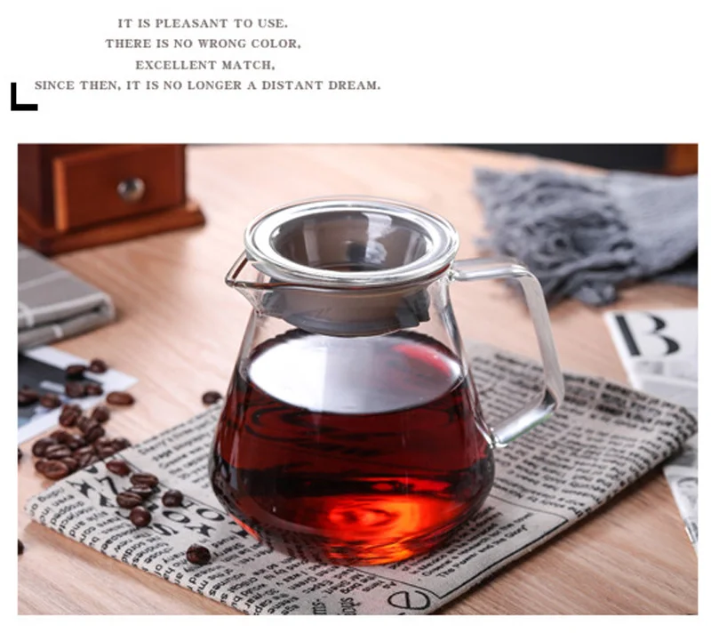 Кофейник из боросиликатного стекла с крышкой, Кофеварка Hario V60, портативный капельный чайник, чайники, эспрессо, кофе, Перколятор