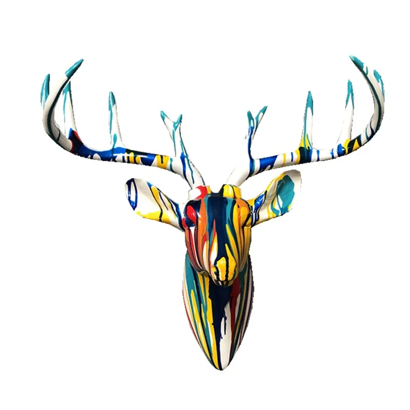 

Creative Colorful Deer Head Wall Hangings Bar Club KTV Office Cultural Background Wall
