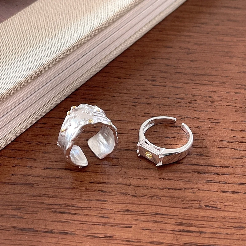

Silvology 925 Sterling Silver Irregular Square Texture Rings for Women Statement Korea Wide Rings Aesthetics Temperament Jewelry