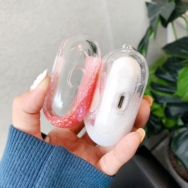 Блестящий чехол для AirPods Pro с динамической жидкостью и сыпучим песком Кроликом