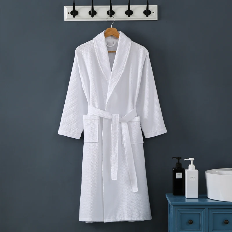 Женский летний халат длинный банный пижамы кимоно однотонный вафельный с поясом