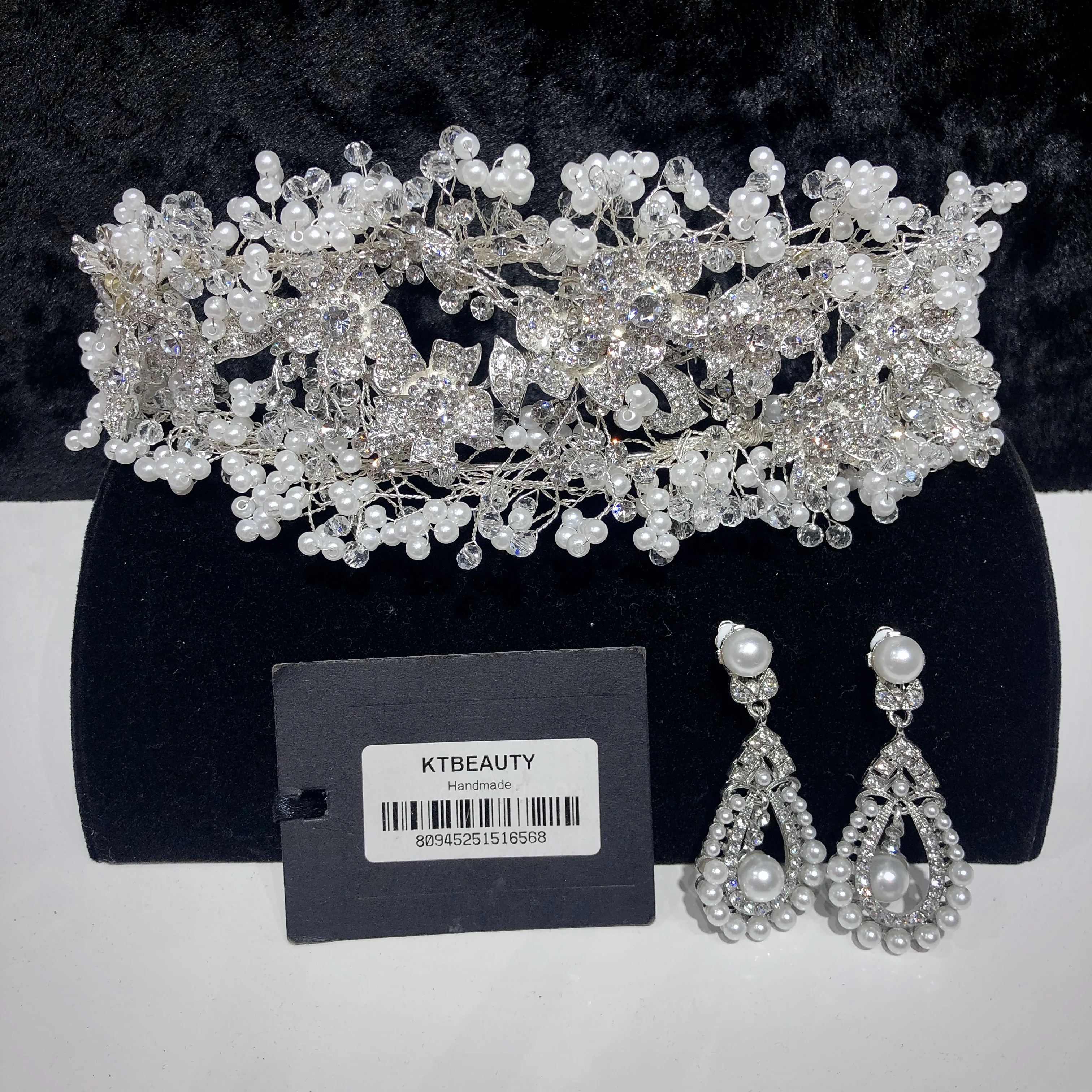 Женская повязка на голову Стразы длинная Серебристая с кристаллами аксессуар