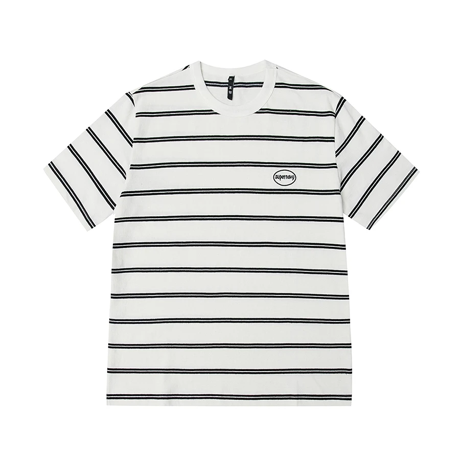 

Summer Stripe t-Shirt Men's Oversized Short Sleeve Round Neck Loose Trend Versatile lovers Half Sleeve Japanese Fashion Top