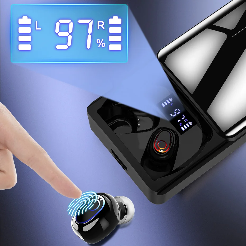 spesifikasi Headphone Nirkabel Kotak Pengisi Daya 5.1 MAh Earphone Bluetooth 10000 Headset Earbud Tahan Air Olahraga Stereo 9D Dengan Mikrofon Ganda