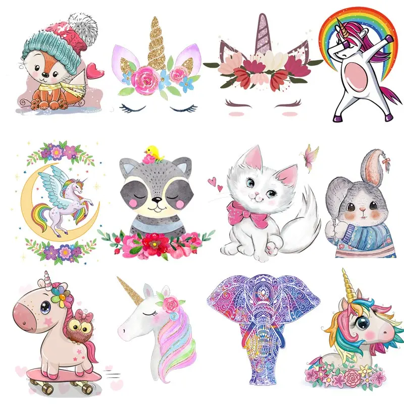 

Lovely Animals Unicorn Heat Transfer For Clothing Iron On Cartoon Transfers For Clothes Appliques Stickers For DIY T-shirt