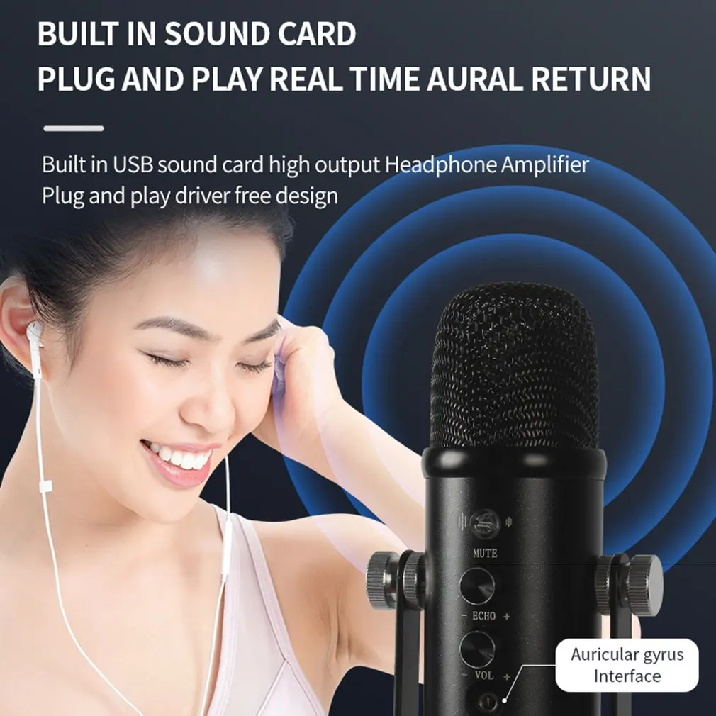 

USB Condenser Microphone Cardioid Sreaming Podcast Studio Mic Metal Recording microfone for YouTube Skype