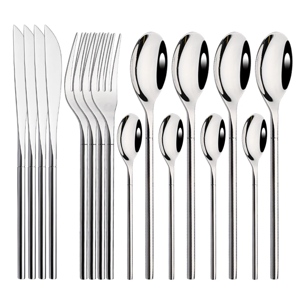 

Tableware Set Silver Dinnerware Cutlery Set High Quality Mirror 304 Stainless Steel Knife Fork Coffee Spoon Flatware Silverware