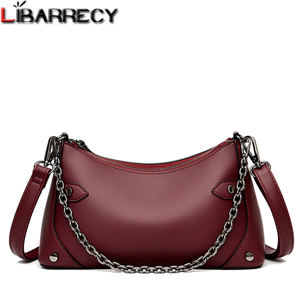 

Женская сумка через плечо, дизайнерская однотонная кожаная сумка-мессенджер с цепочкой