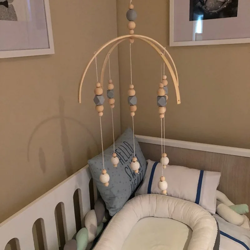 

Baby Rattle Mobile Toys Wooden Beads Crib Toy Bed Hanging Newborn Wind Chimes Bell Nordic Props Decoration Kids Photography Room