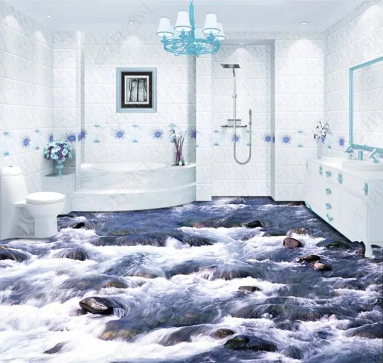 Настенные обои 3D с изображением гор реки водопада пола для ванной спальни ПВХ