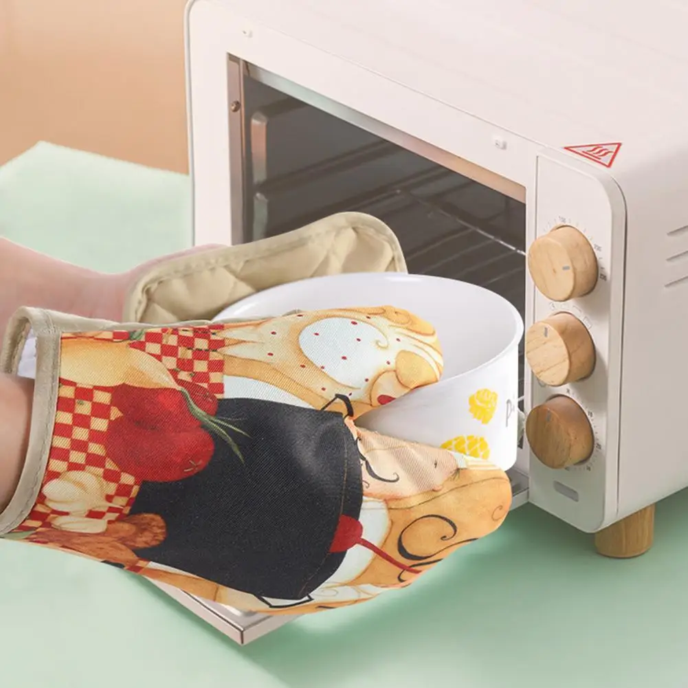 

1 Set Heat Insulation Multi-use Oven Mitts Anti-scalding Glove Cotton Flax Practical More Thicken Anti-scalding Pad for Bakeware