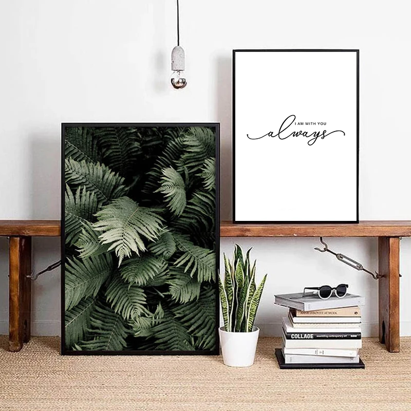 Зеленое растение лист Холст плакат с надписью скандинавский Стиль декоративная