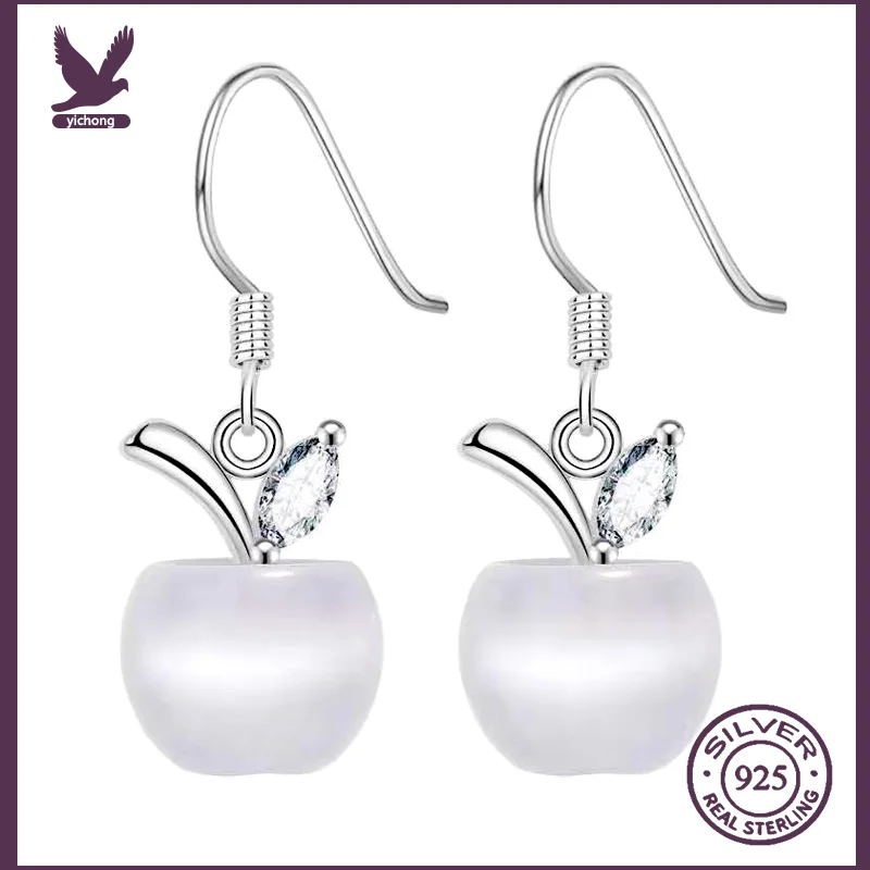 

YiChong New Fashion Fruit Shaped Personality 925 Sterling Silver Jewelry Temperament Crystal Apple Female Dangle Earrings SE295