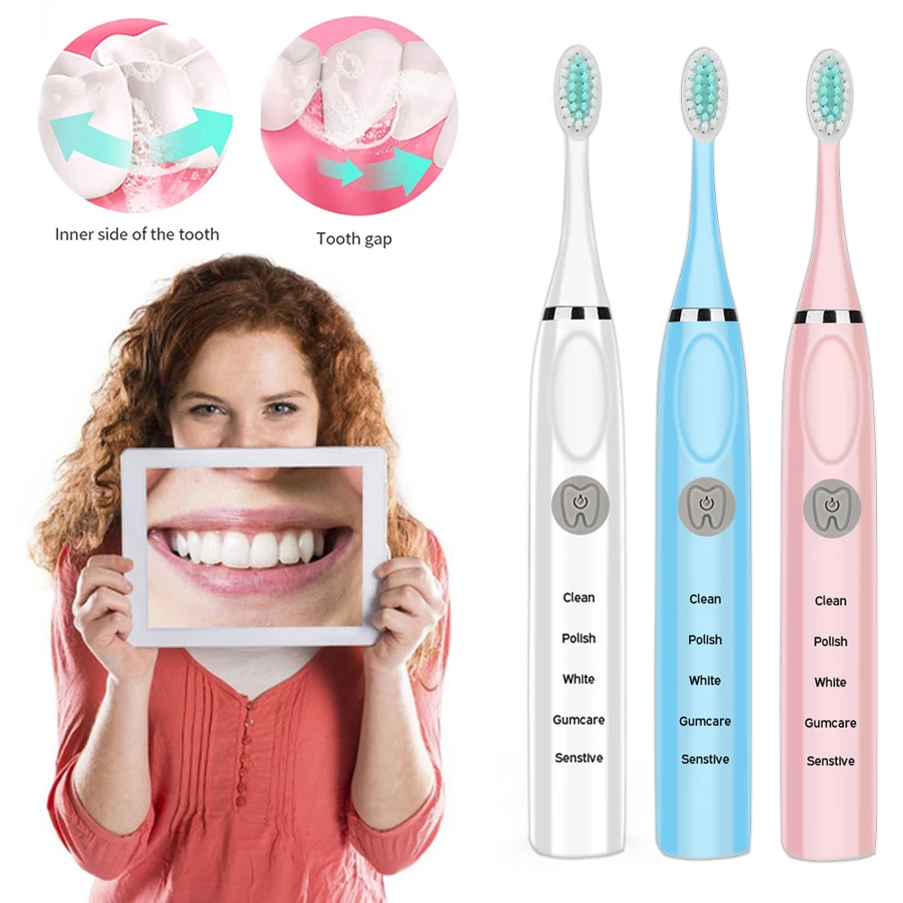 

Sonic Electric Toothbrushes For Adults USB Charge Rechargeable Tooth Brushes Electronic Whitening Teeth Brush with 2 Brush Heads