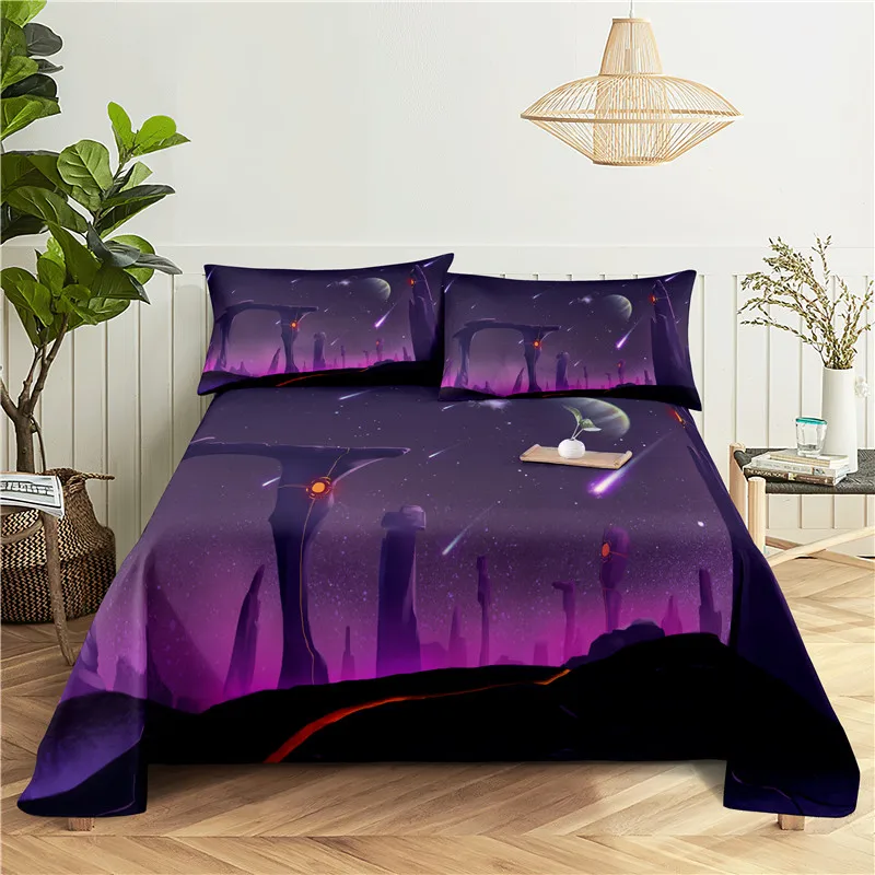 Beautiful Night Scene Bedding Sheet Home Digital Printing Polyester Bed Flat With Pillowcase Print | Дом и сад