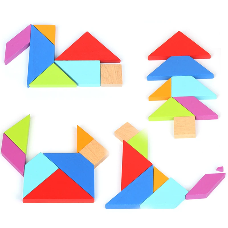 Обучающая игрушка 7 Штук Деревянная головоломка Танграм в жестяной коробке