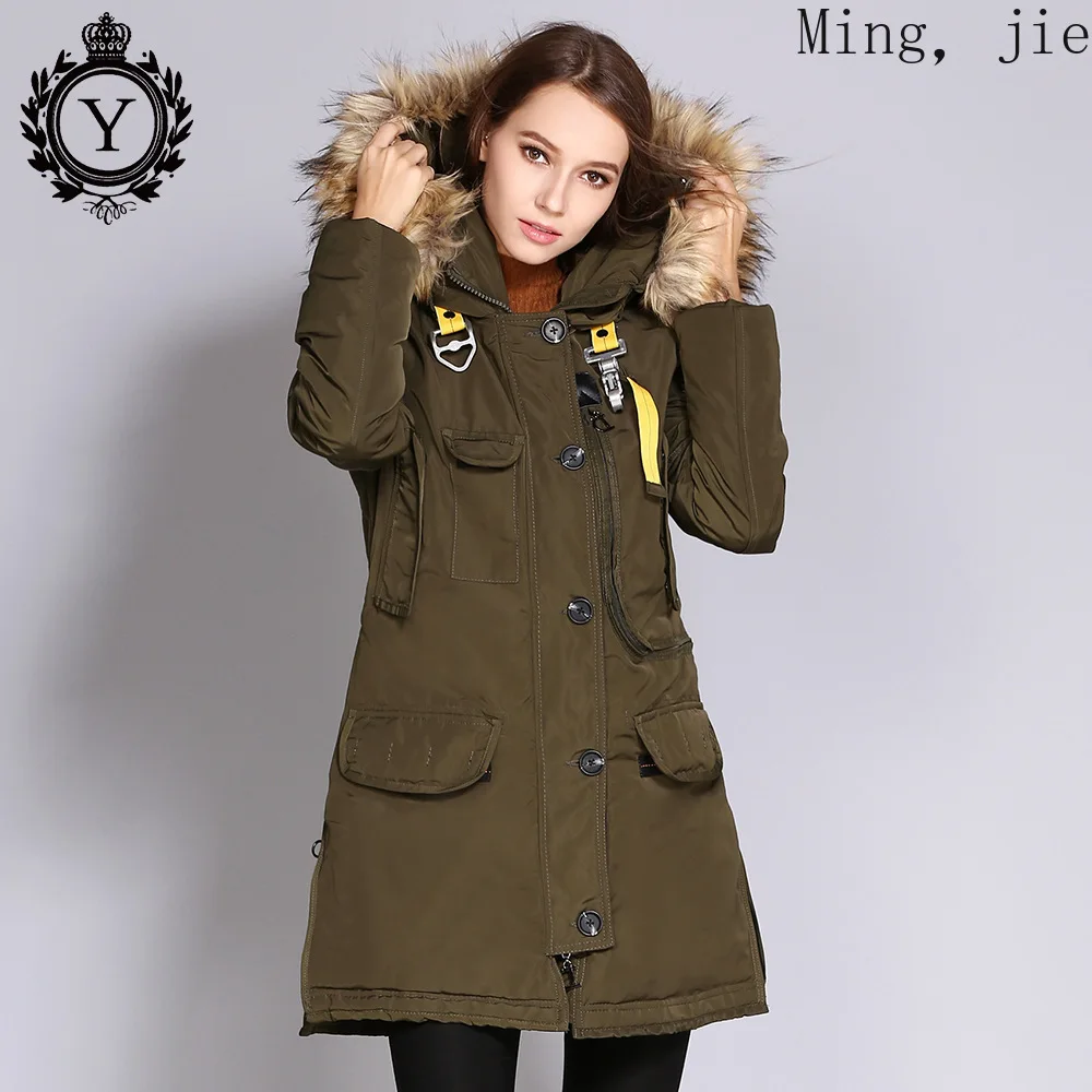 

Autumn Cotton-padded Jacket Women 2020 Winter New Style Big Fur Collar Mid-length Multi-pocket Jacket Coat Luxury Plus Size