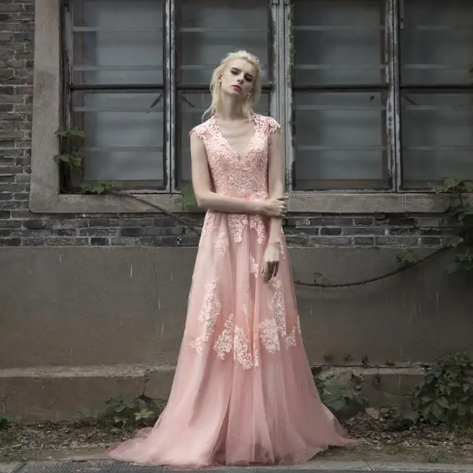 Винтажное кружевное свадебное платье Boho robe de mariee gelinlik, Пляжное кружевное свадебное платье es размера плюс, vestido de noiva de renda - Цвет: blush pink