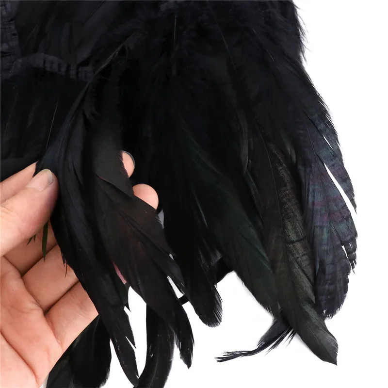 

Fashion Iridescent Rooster Hackle Natural Feather Collar Cape Stole Shawl Collar Shrug Cape feather shawl with Ribbon Ties Party