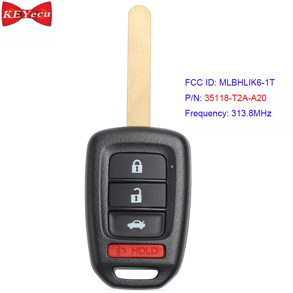 KEYECU для Honda Accor* d LX Sport Civi* c дистанционный брелок 313,8 МГц FCC ID: MLBHLIK6-1T, P/N: 35118-T2A-A20
