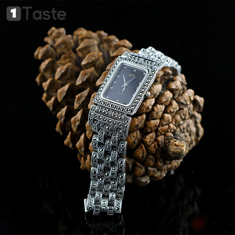 ONE TASTE 925 пробы тайские серебряные часы браслет для мужчин Модные Винтажные