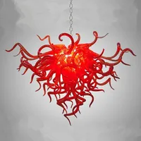 Modern Pendant Lamps Art Design Red Color Hand Blown Murano Glass Chandelier Light 24 by 20 Inches