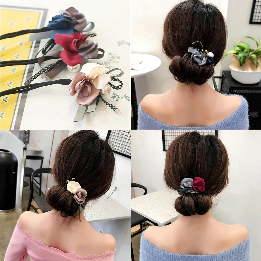 

Fashion Vintage Handmade Women Hair Bun Maker Lazy Flower Hairpin Headband Accessories Pearl Hair Clip