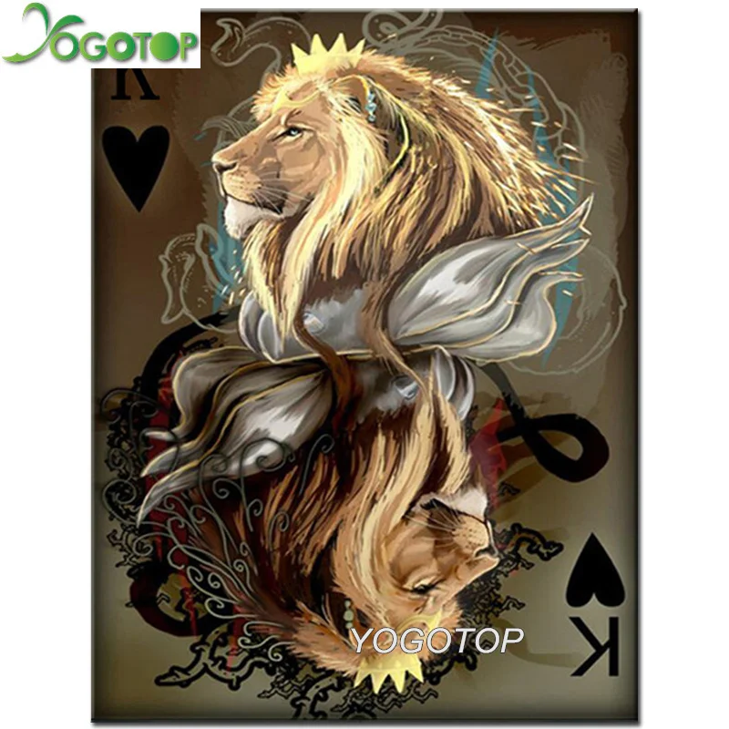 5D DIY алмазная живопись полная Алмазная Вышивка животного Лев покер картины