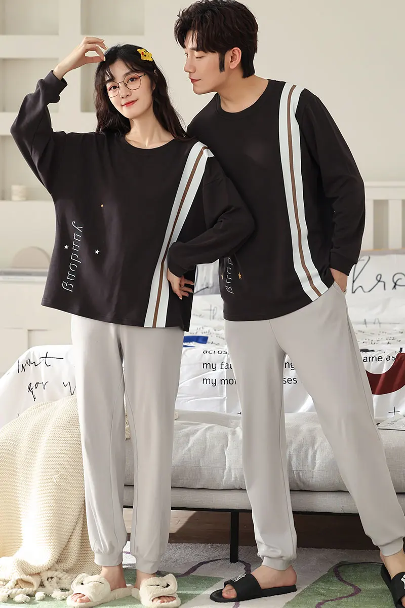 Новинка 2021 осенне-зимние хлопковые Пижамные комплекты для влюбленных стильная