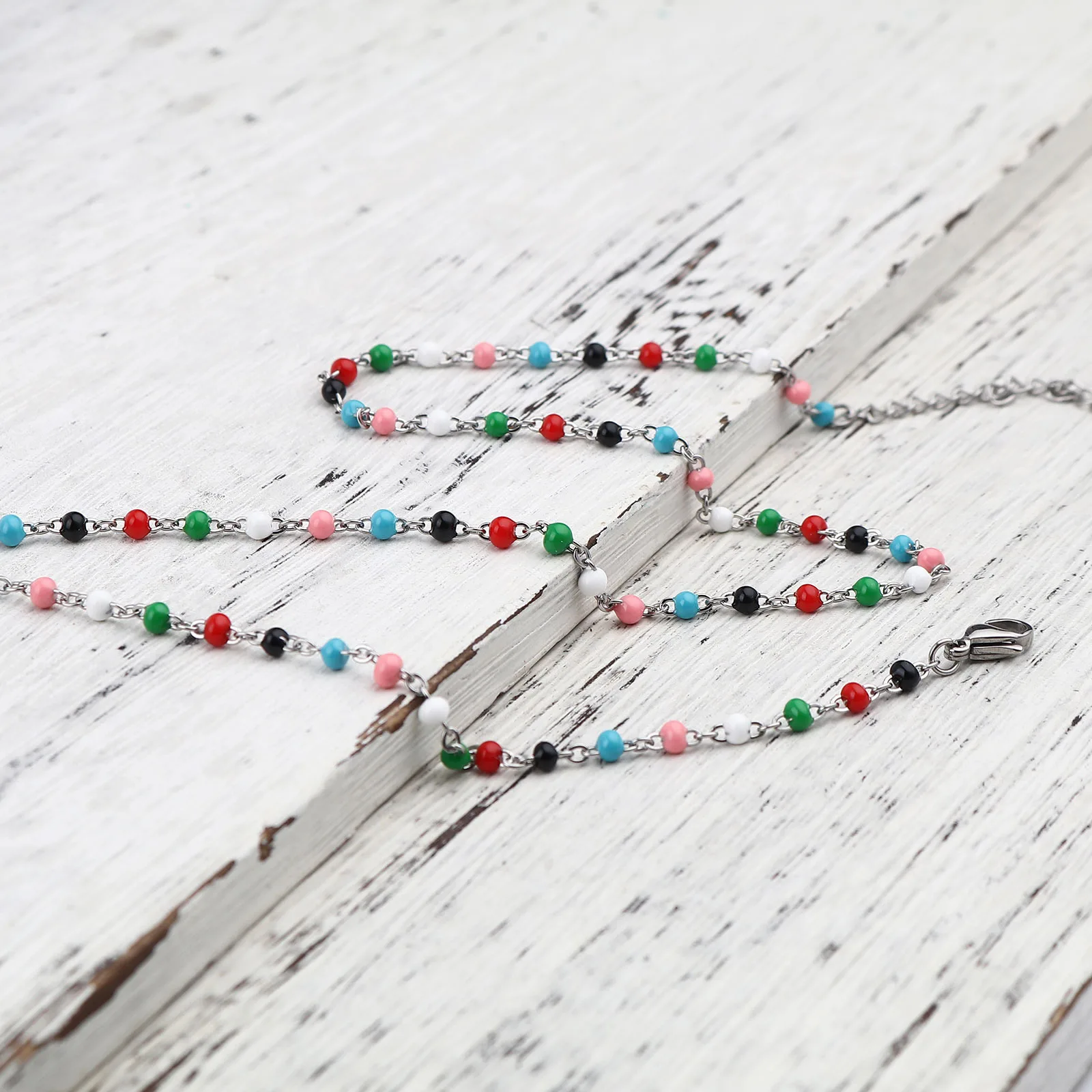 

Fashion Stainless Steel Link Cable Chain Necklace For Women Silver Color Multicolor Enamel Jewelry 45cm(17 6/8") long, 1 Piece