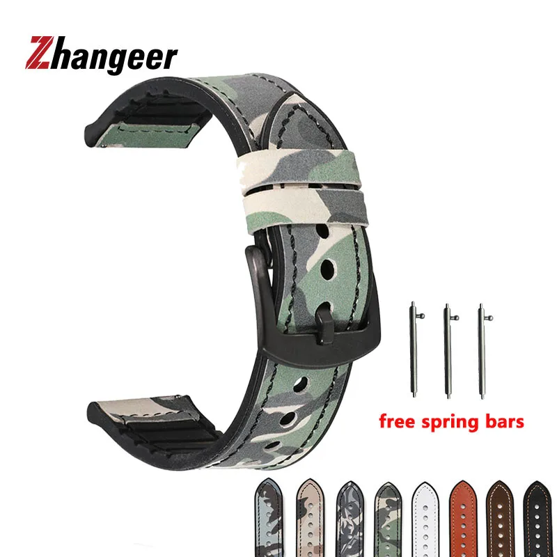 

Camouflage Quick Release Silicone+Genuine Leather Universal Wristwatch Strap For Huawei/Garmin/Samsung Smart Watch 20mm 22mm