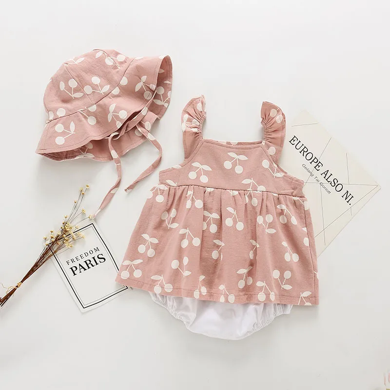 

Baby Clothes baby rompers New Summer Clothes 2021 spring Fashion cute cherry Prints kids clothing rompers dress with hat