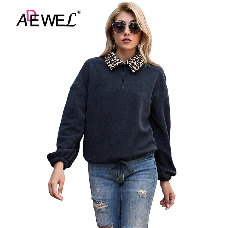 

ADEWEL осенние и зимние ботинки на молнии из Полар-флиса с леопардовым принтом Цвет блок пальто плюшевое пуловер со шнурком Толстовка для женщ...