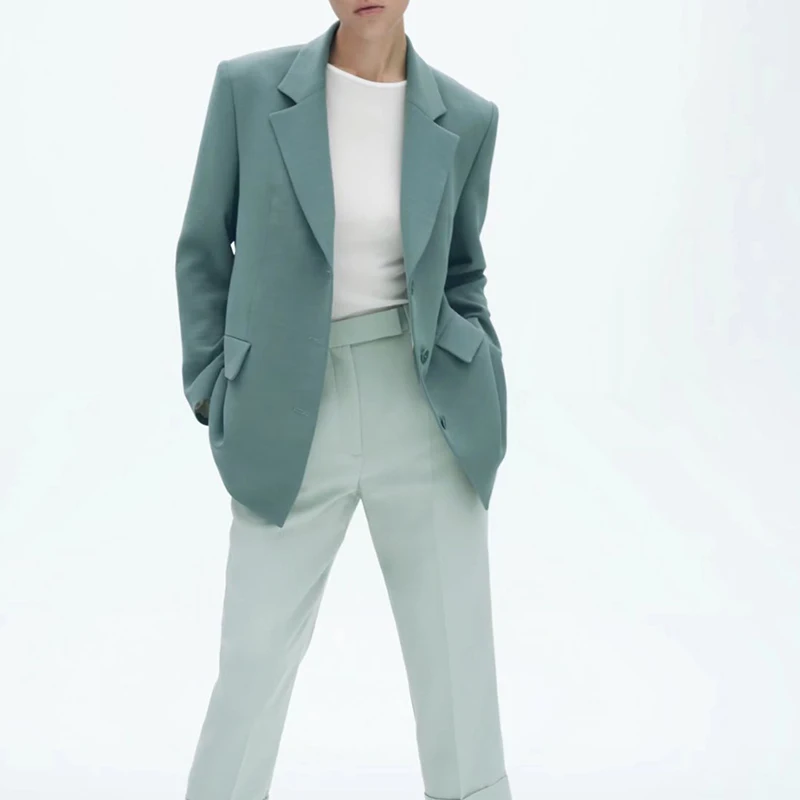 

Women Spring Autumn Casual Solid Blazers Coats 2021 ZA Long Sleeve Single Breasted Female Loose Street OL Blazer Outerwear