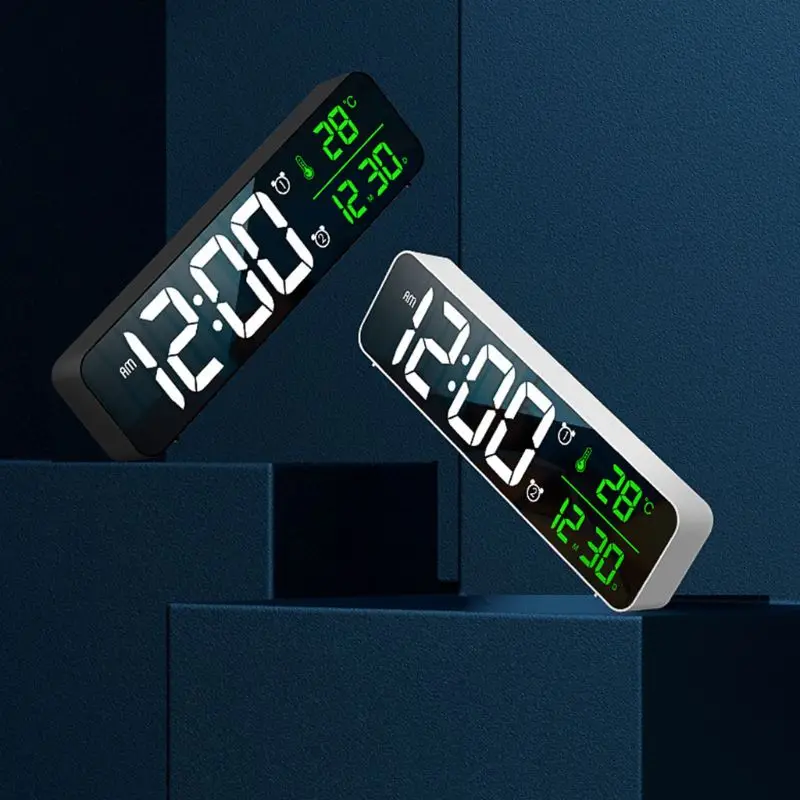 

Electronic LED Digital Large Display Morning Alarm Clock Music Brightness USB Rechargeable Clock Snooze Timer Dropship