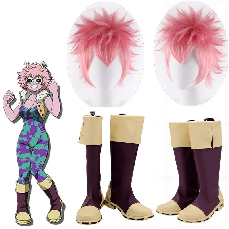 

Обувь для косплея моя геройская Академия Ashido Мина сапоги для косплея Ashido Мина розовый парик на заказ аксессуары для карнавала Аниме обувь