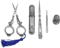 5pcsset embroidery scissors and case complete vintage sewing tools with sewing needle case awl finger cot for sewing
