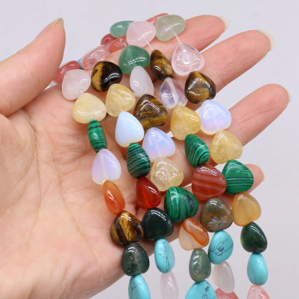 

14pcs Natural Mix Color Stone Beaded Heart Shape Loose Beads ForJewelry Making DIY Bracelets Necklaces Accessories 14mm