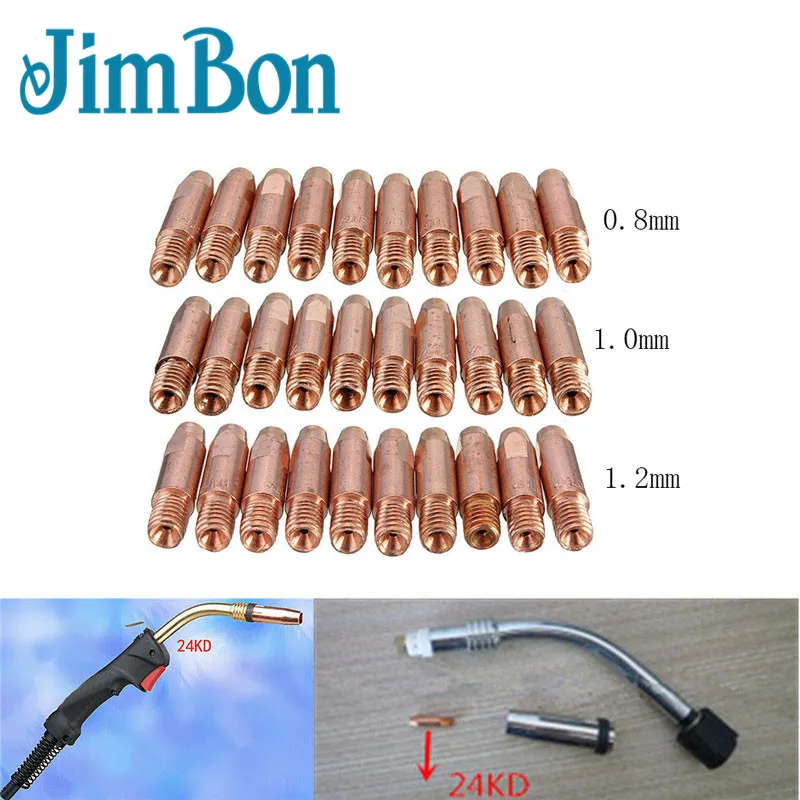 

JimBon 10 Pcs MB 24KD M6 MIG/MAG Welding Torch Contact Tip Gas Nozzle 0.8/1.0/1.2mm M6*27mm