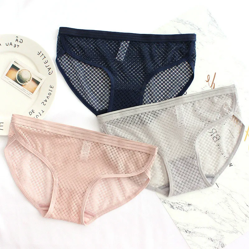 Женские трусики с заниженной талией Roseheart хлопковые прозрачные сетчатые низкой 3