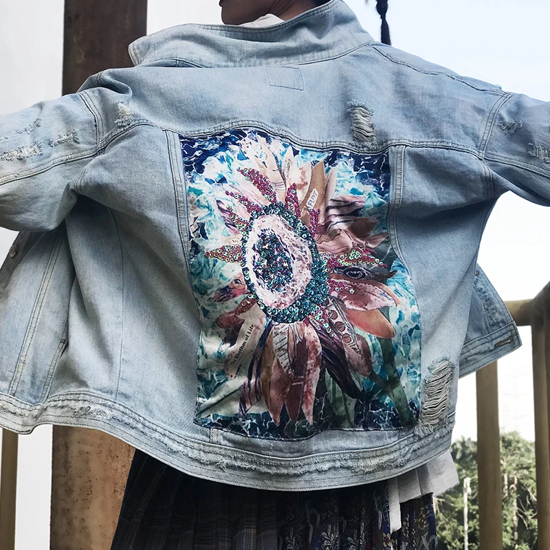 2021 Boho Женская джинсовая куртка для девочек повседневная одежда с длинным рукавом
