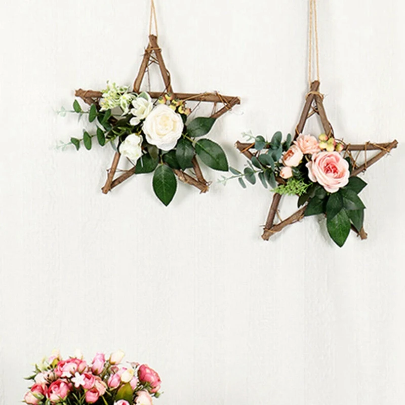 2X искусственные розы подвесной венок цветы гирлянда дверь из ротанга Свадебный