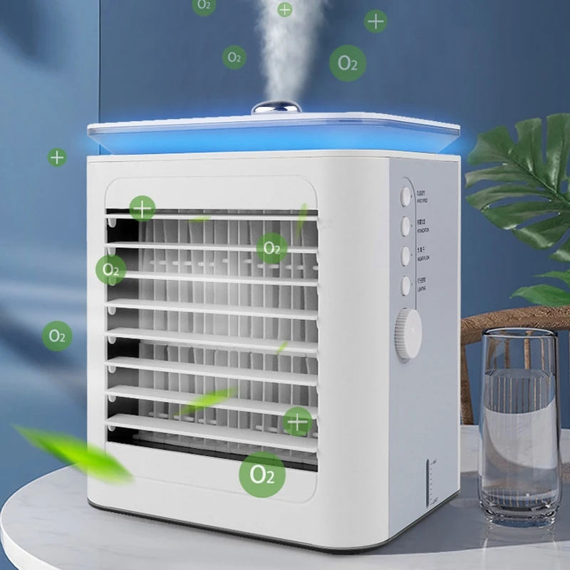 vender Ventilador Portátil Do Condicionador De Ar, Ventilador De Mesa Silencioso Super Do Refrigerador De Ar Com Punho, Fã De Nebulização Do Umidificador, 3 Velocidades, Para O Escritório