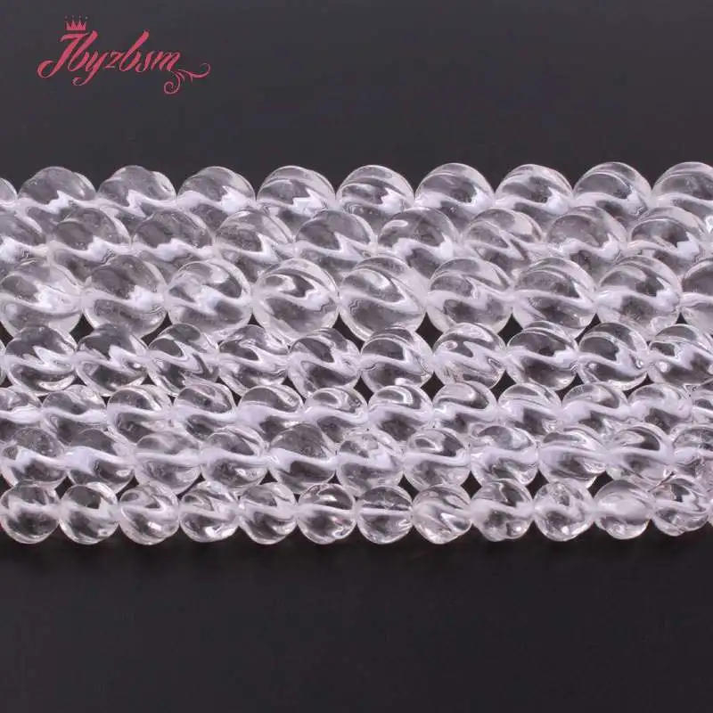 7 10 мм Круглый Резной Твист белый рок кристалл кварца натуральные камни бусы