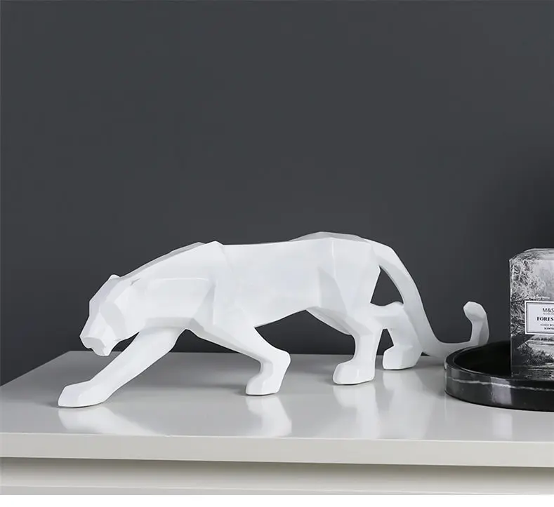 Color Modern Abstract Black White Geometric Leopard Statue Desktop Resin Panther Crafts Sculpture Decor Animal Figurine | Дом и сад