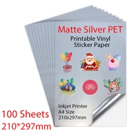 100sheets a4 blank matte silver pet sticker label high quality waterproof printable vinyl sticker paper for all inkjet printer