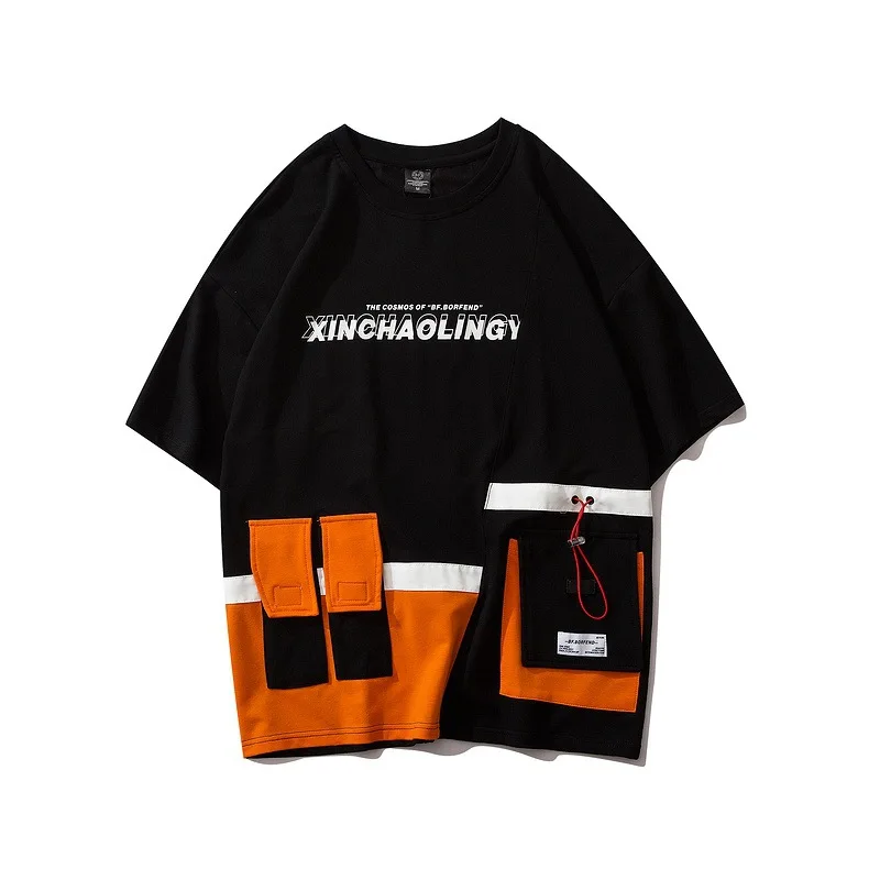 Мужская футболка в стиле хип-хоп с множеством карманов | одежда