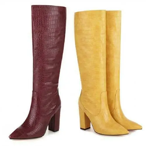 

Block High Heel Pointy Toe Runway Lady Knee High Thigh Boots 4 Colors